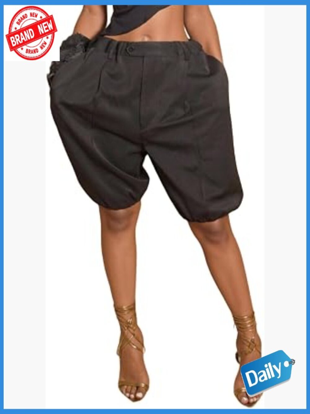 Lantern Balloon Baggy Wide Leg Bermuda Shorts Elastic Waist High Rise Summer